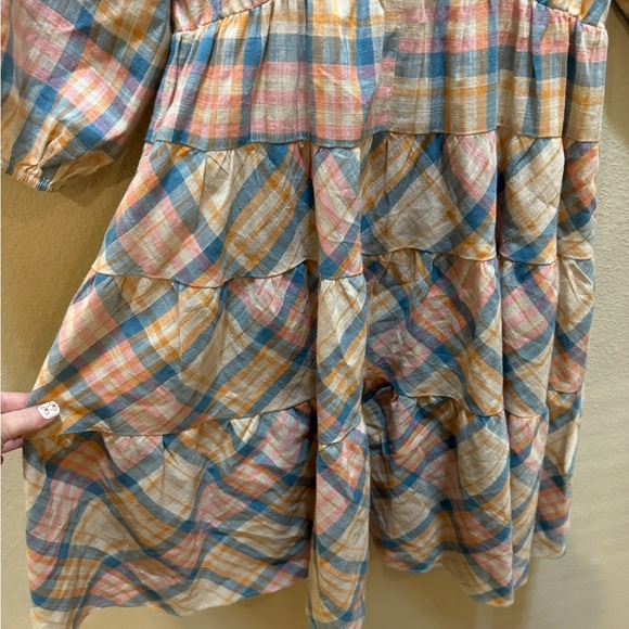 Drew by Anthropologie Plaid Ruffle Cottagecore Mini Dress with V-neckline Size S - Picture 4 of 10